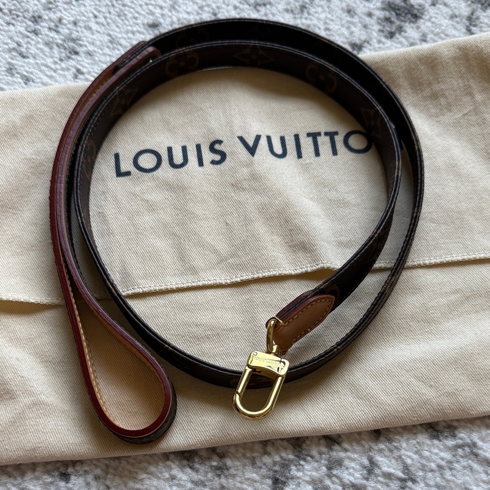 Louis Vuitton Brown Monogram Leather Dog Leash with Red Edge and Gold Hardware